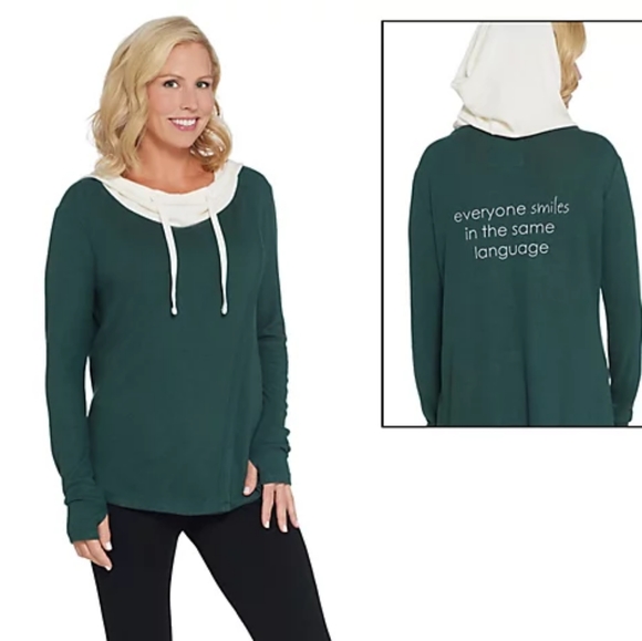 Peace Love World Tops - Peace Love World affirmation hoodie kale green